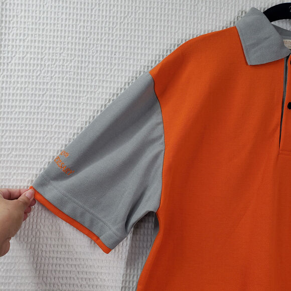 Amphenol TCS Polo Shirt Men Large Orange Gray Uniform 10th Anniversary Pique - Picture 12 of 15